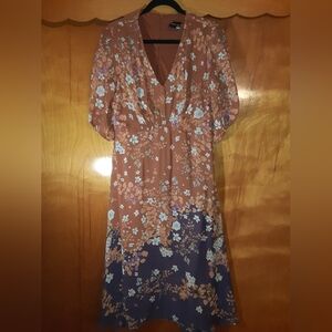 Floral Dress with Brown and Blue Accents